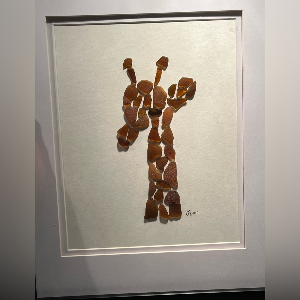 New.  Sea glass giraffe framed art.  Measures 12” x 15”. - Picture 2 of 9
